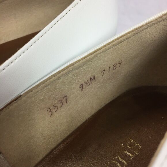 Vintage Magdesians for Jacobsons Low Wedge Heels 9.5 M White Leather Gold Plate - Picture 11 of 11